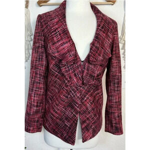 Chicos pink and red tweed ruffle detail blazer jacket size 2 US M/L 8-12
